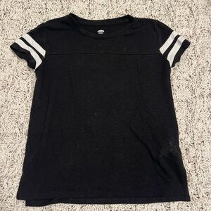 Old Navy Black Short Sleeve Tee with White Sleeve Stripes